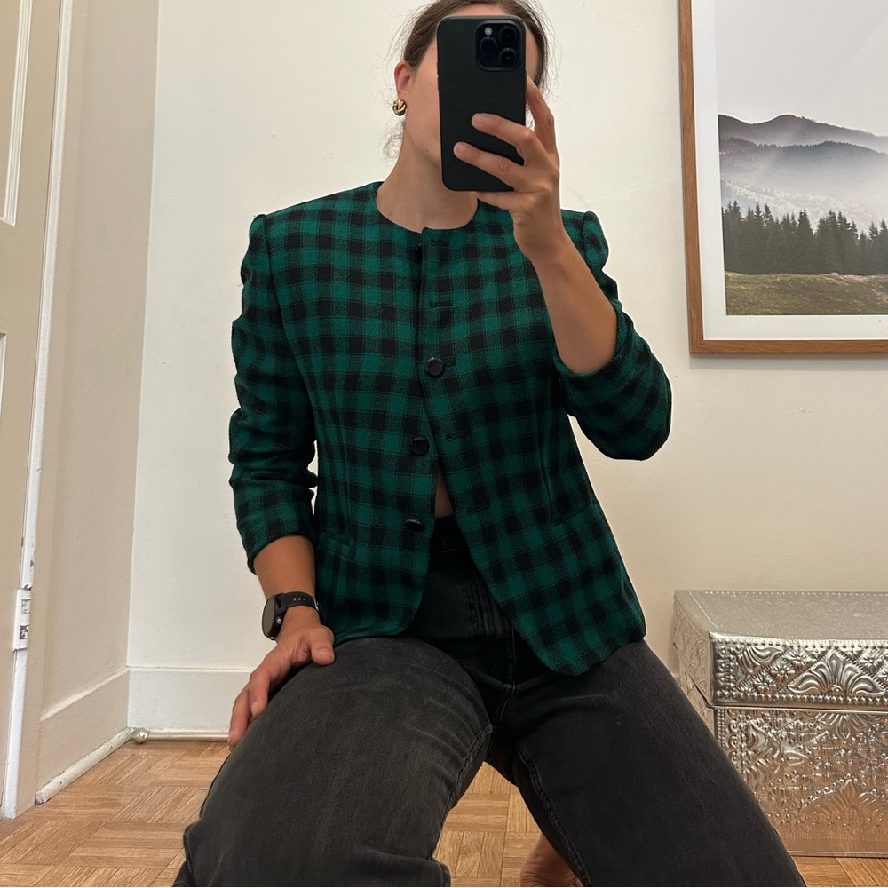 Vintage Green and Black Plaid Blazer